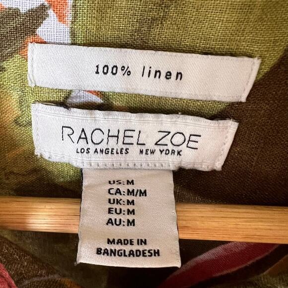 Rachel Zoe Top Womens Size Medium Colorful Floral Foliage 100% Linen Button Down - Picture 2 of 16